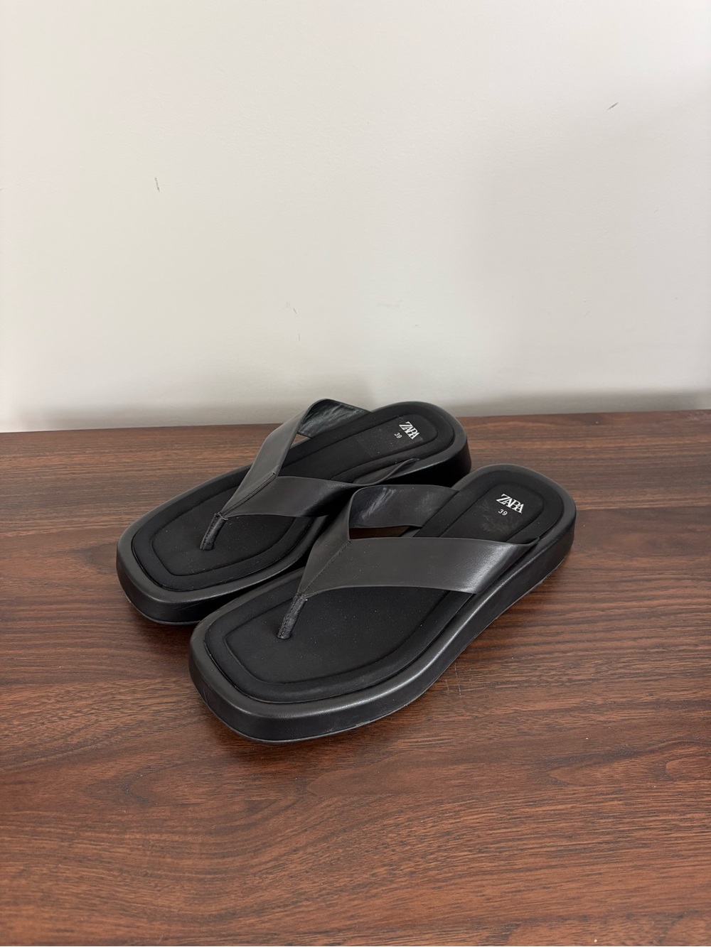 ZARA Black Platform Thong Sandals